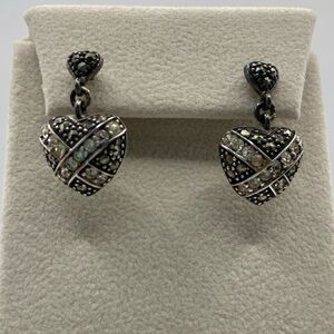 Suspicion Sterling Silver 925 Puffed Heart Marcasite Crystal Earrings Pierced